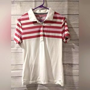 Puma Women's Short Sleeve Polo Dry Shell Shirt - Pink/White - Size Large